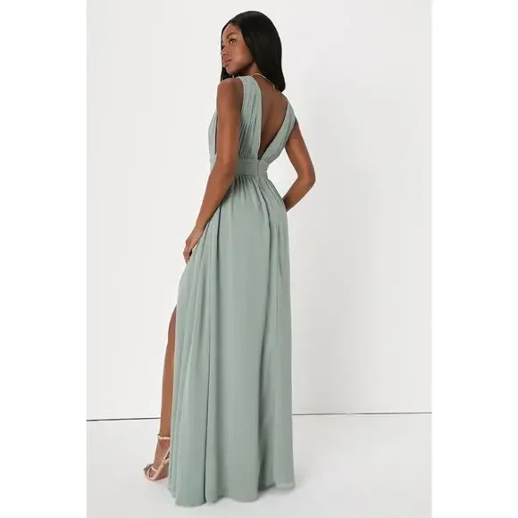NWT Lulus Heavenly Hues Sage Brush Maxi Dress Wedding Bridesmaid Gala Size M - Picture 3 of 9